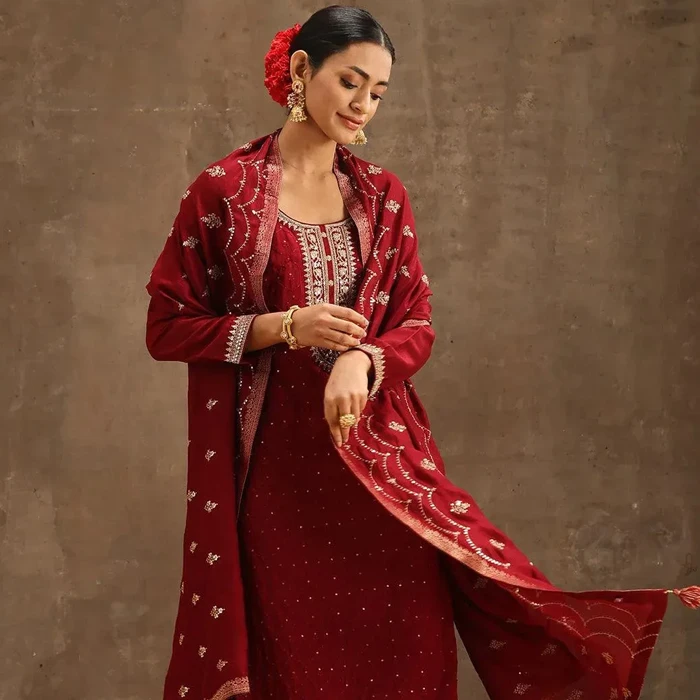 INDO ERA Women's Viscose Embroidered Straight Kurta & Pant with Dupatta Set, Kurta Set