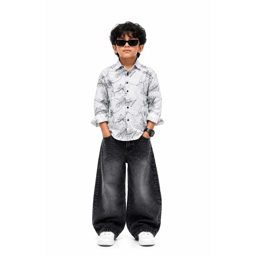 Boys Floral Print Cotton Casual Shirt