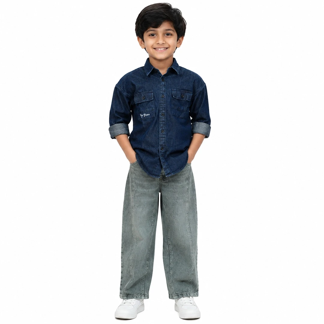 Boys Dark Blue Full-Sleeve Denim Shirt