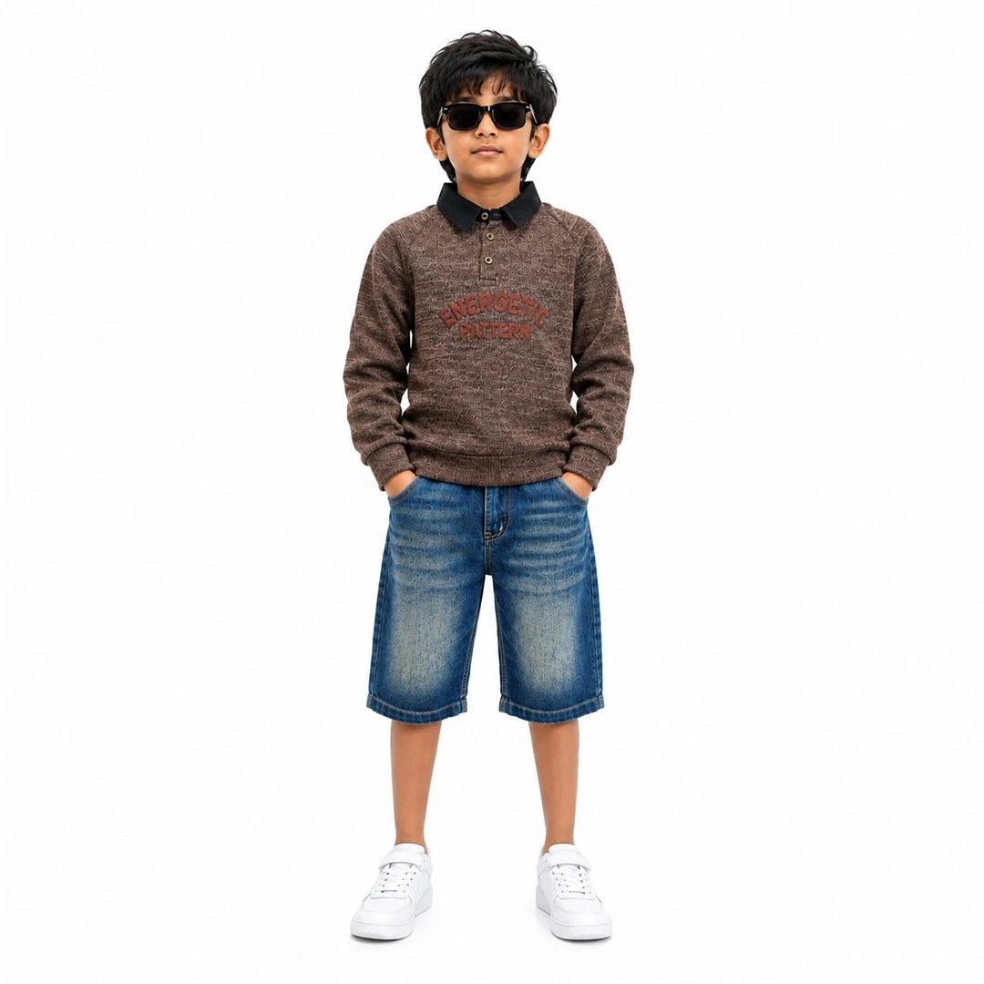 Boys Printed Polo Neck Sweatshirt